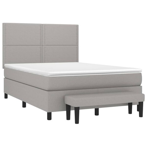 vidaXL Boxspring met matras stof lichtgrijs 140x190 cm