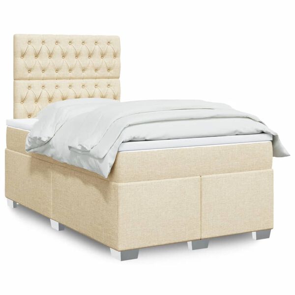 vidaXL Boxspring met matras stof cr&egrave;mekleurig 120x190 cm