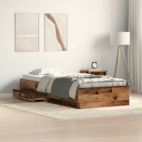 vidaXL Bedframe met lades met lade Oud hout 100 x 200 cm Bewerkt hout