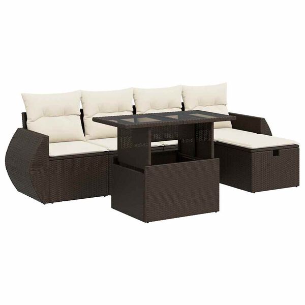 vidaXL 6-delige Loungeset met kussens poly rattan bruin