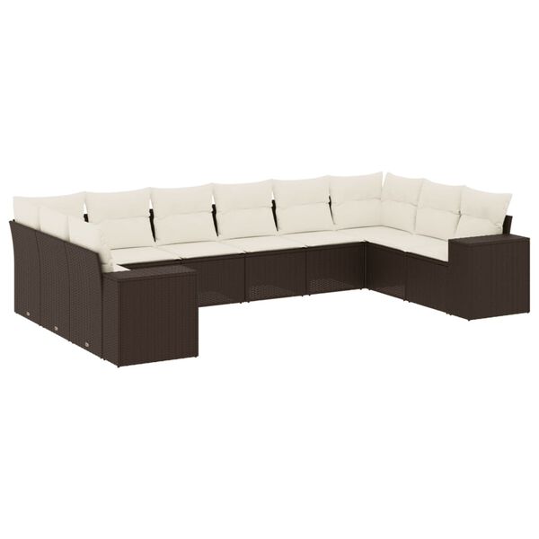 vidaXL 10-delige Loungeset met kussens poly rattan bruin