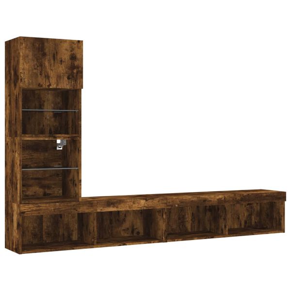 vidaXL 8-delige tv-wandmeubelset met LED bewerkt hout gerookt eiken