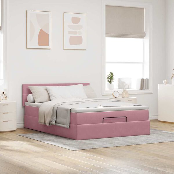 vidaXL Ottoman bed met matras en LED's 140x190cm fluweel roze