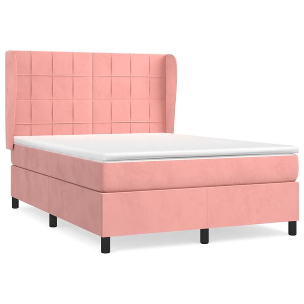 vidaXL Boxspring met matras fluweel roze 140x200 cm