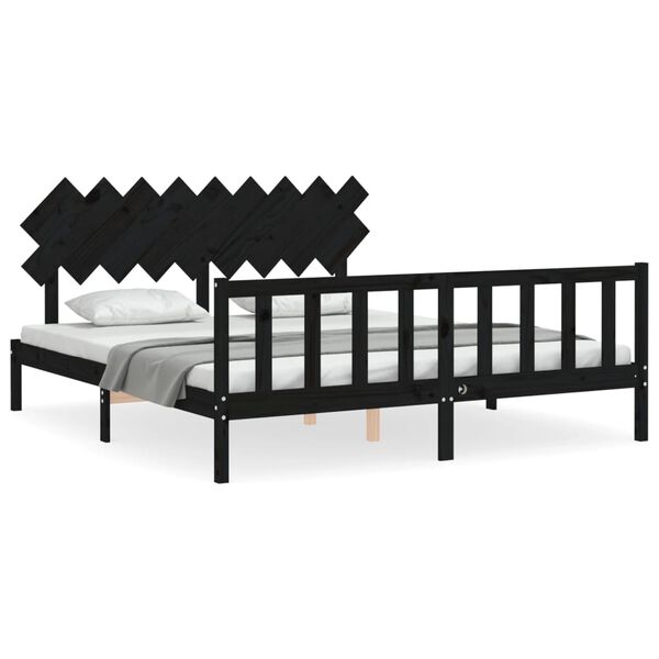 vidaXL Bedframe met hoofdbord massief hout zwart