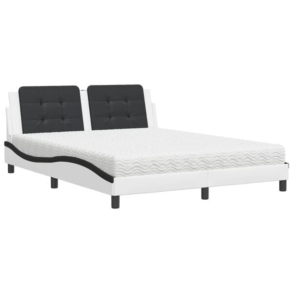 vidaXL Bed met matras "Zadar" kunstleer wit en zwart 160x200 cm