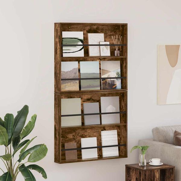 vidaXL Tijdschrift Rek met plank 2 pcs Gerookt eiken 80 x 12 x 70 cm
