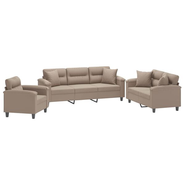 vidaXL 3-delige Loungeset met kussens microvezelstof taupe