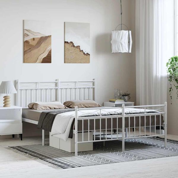 vidaXL Bedframe met hoofd- en voeteneinde metaal wit 150x200 cm