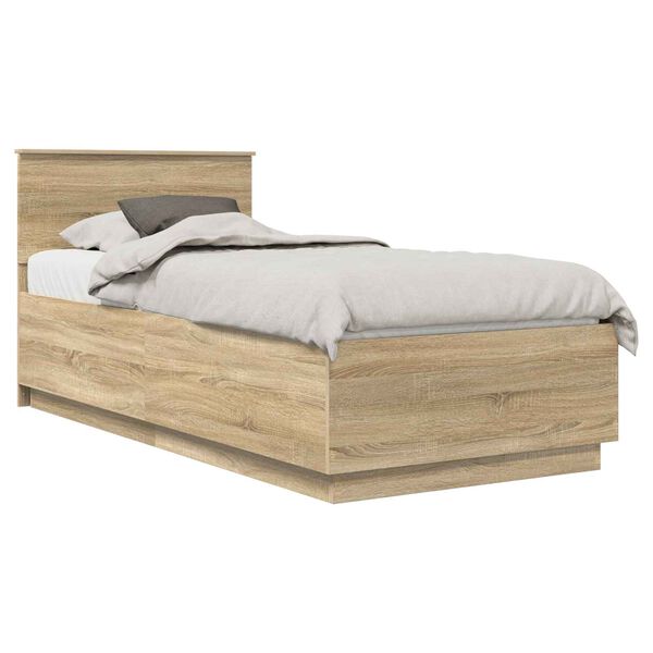 vidaXL Bedframe met hoofdeinde Sonoma Eiken 90 x 200 cm Bewerkt hout