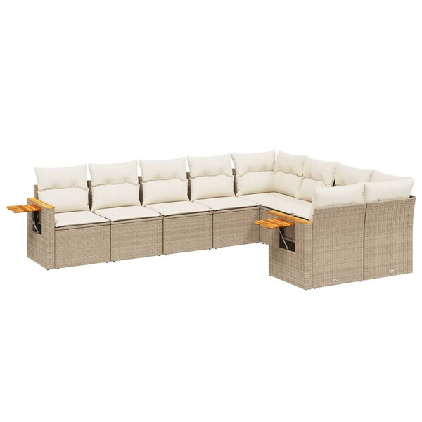 vidaXL 9-delige Loungeset met kussens poly rattan beige