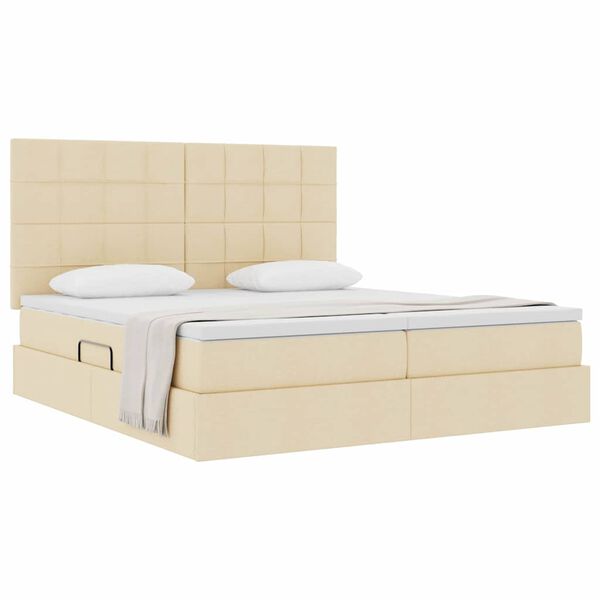 vidaXL Opslag bed met matras met opslag Cr&egrave;me 200 x 200 cm Nep Leer