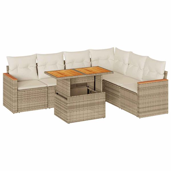 vidaXL 7-delige Loungeset met kussens poly rattan acacia beige