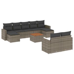 vidaXL 10-delige Loungeset met kussens poly rattan grijs