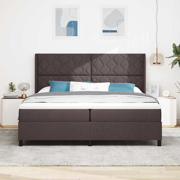 vidaXL LED Box Spring Bed met matras Donkerbruin 200 x 200 cm Stof