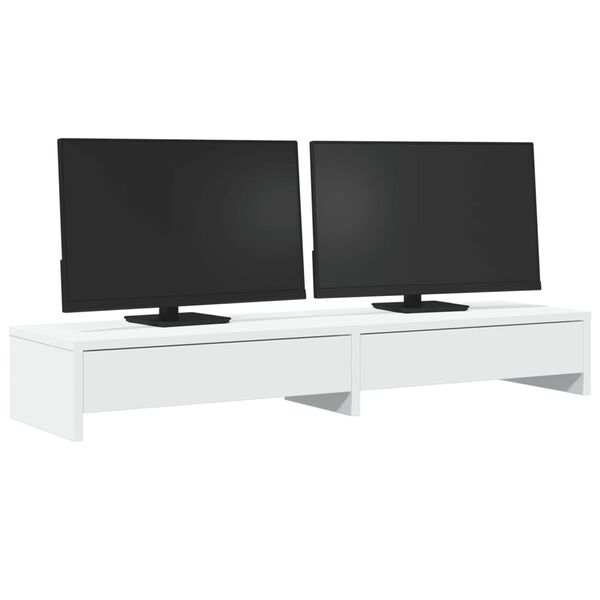 vidaXL Monitorstandaard met lades wit 100x27x15 cm bewerkt hout