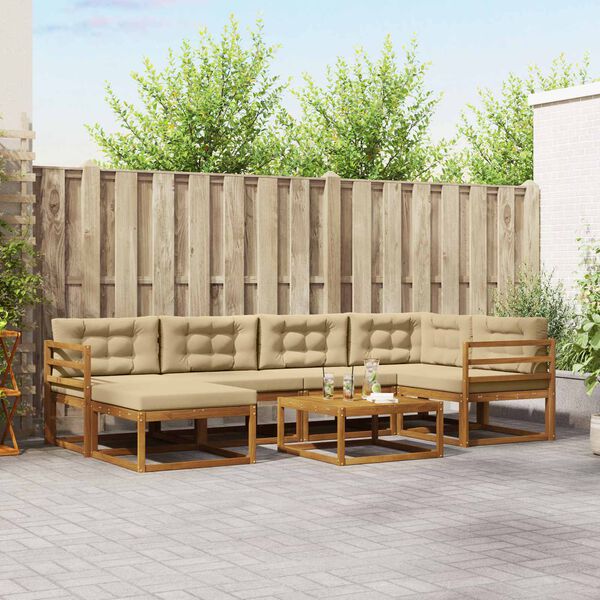 vidaXL Buiten bankenset met kussen 7 pcs Natuurlijk en Beige