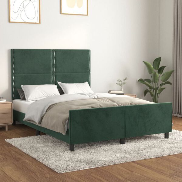 vidaXL Bedframe zonder matras 140x190 cm fluweel donkergroen