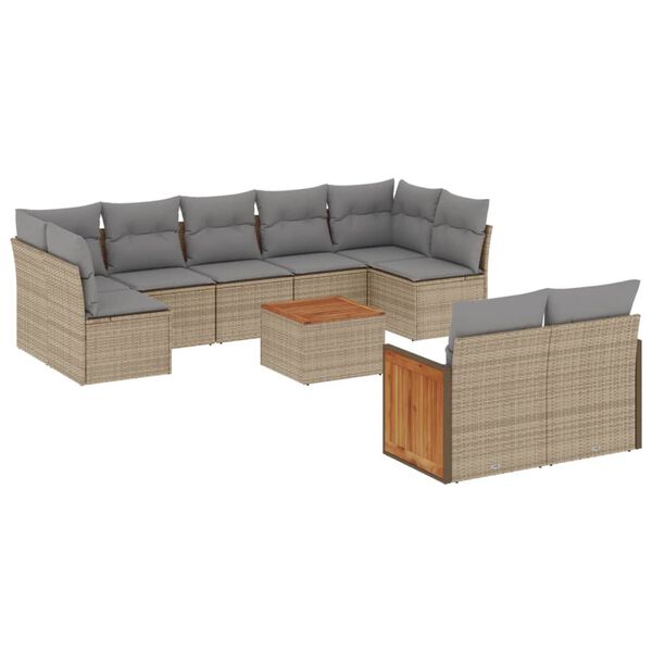 vidaXL 10-delige Loungeset met kussens poly rattan beige