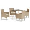 vidaXL 5-delige Tuinset met kussens poly rattan beige