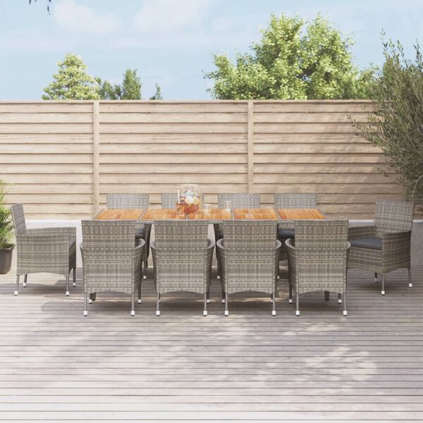 vidaXL 11-delige Tuinset met kussens poly rattan grijs