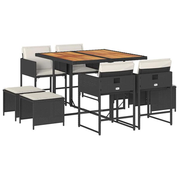 vidaXL 9-delige Tuinset poly rattan zwart