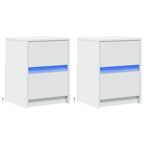 vidaXL Nachtkastjes met LED-verlichting 2 st bewerkt hout wit