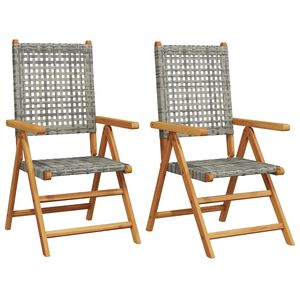 vidaXL Opklapbare stoelen, 2 stuks, grijs, massief acaciahout en polyrotan.