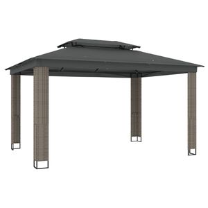 vidaXL Prieel met dubbel dak 3,94x2,96 m staal antracietkleurig
