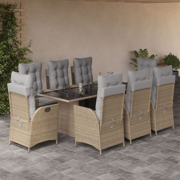 vidaXL 9-delige Tuinset met kussens poly rattan gemengd beige