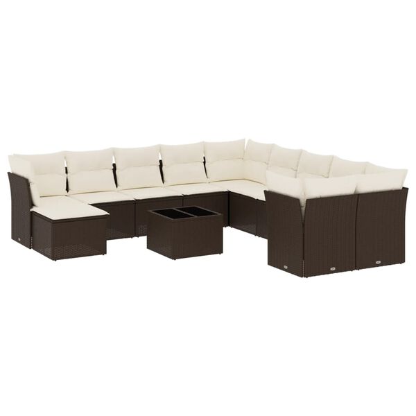 vidaXL 12-delige Loungeset met kussens poly rattan bruin
