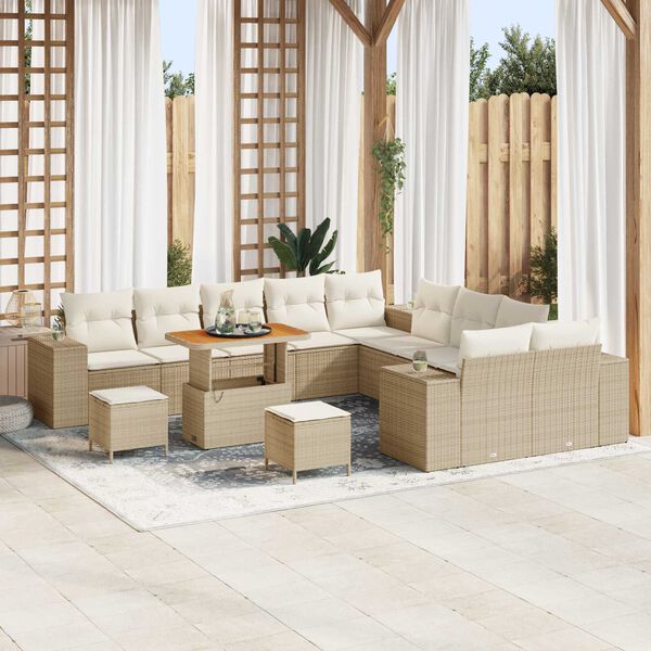 vidaXL Tuin Sofa Set met kussen 13 pcs Beige poly rattan