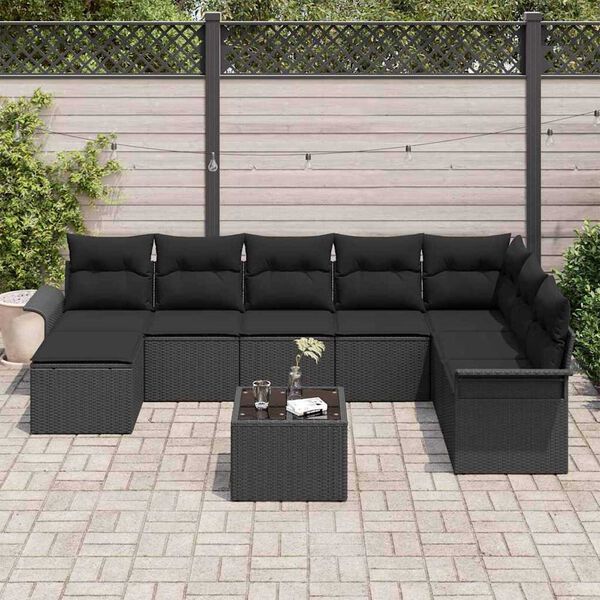 vidaXL Tuin Sofa Set met kussen met opslag 9 pcs Beige Poly riet