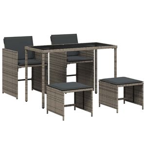 vidaXL 5-delige Tuinset met kussens poly rattan grijs