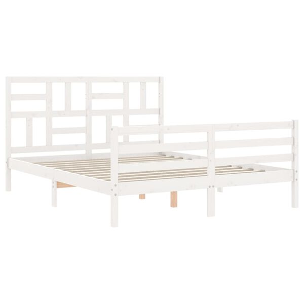 vidaXL Bedframe met hoofdbord massief hout wit 160x200 cm
