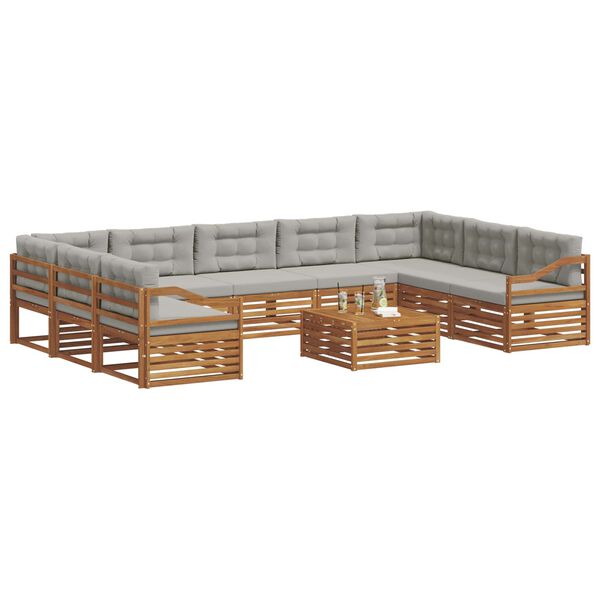 vidaXL Sofa-Sets 10 pcs Natuurlijk en Lichtgrijs Massief Acaciahout