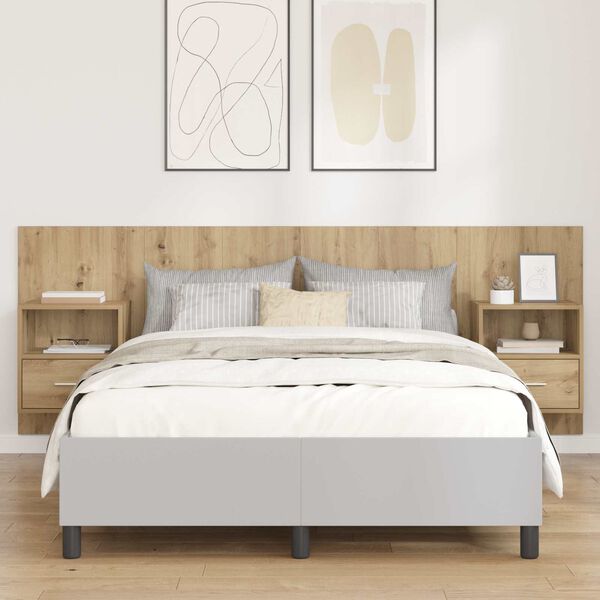 vidaXL Hoofdbord Met Kast met lade 3 pcs Artisan Eiken Bewerkt hout