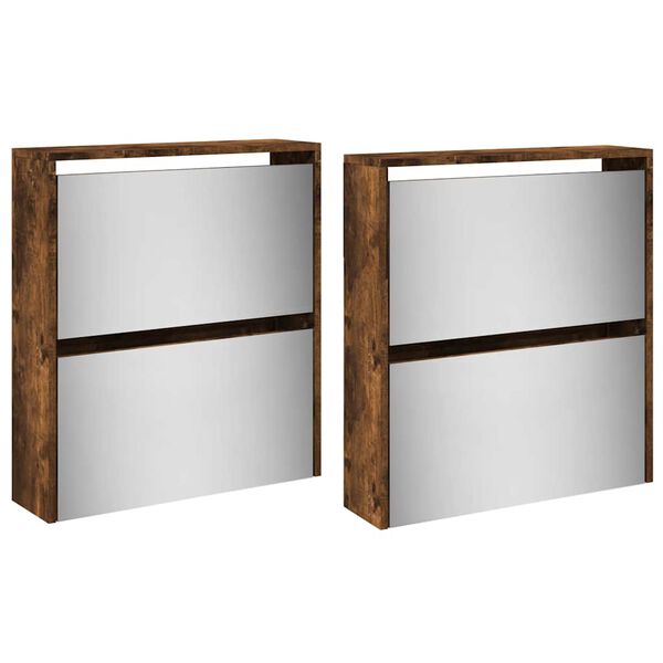 vidaXL Schoenenkast met spiegel 4-laags 63x17x134 cm gerookt eiken