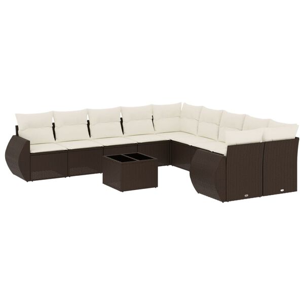 vidaXL 11-delige Loungeset met kussens poly rattan bruin