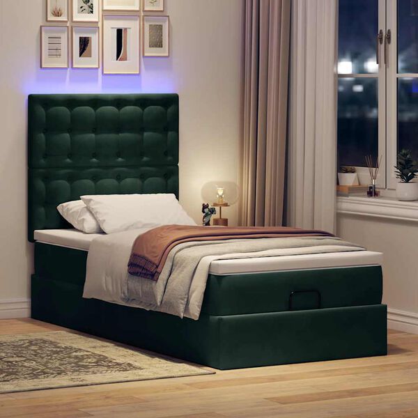 vidaXL Ottoman bed met matrassen en LED's 100x200cm fluweel