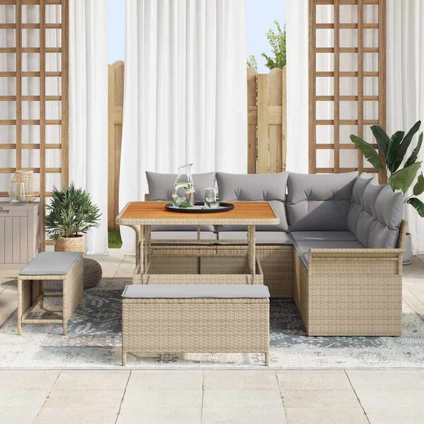 vidaXL Tuin Sofa Set met kussen met opslag 8 pcs Beige en Licht Grijs