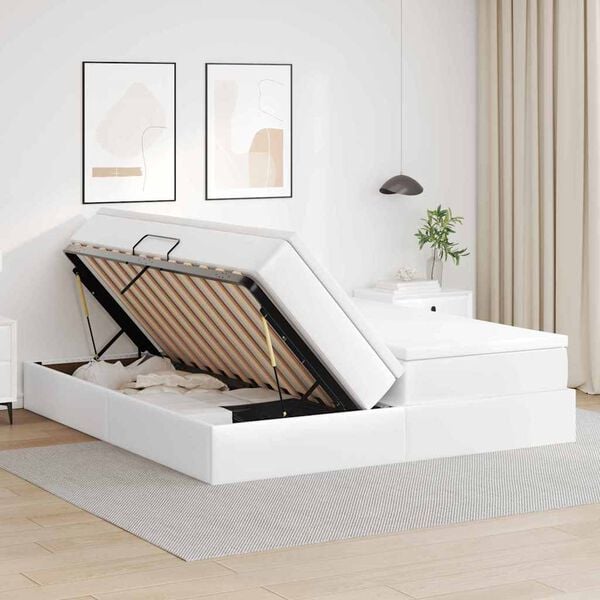vidaXL Opbergbed met matras met matras Wit 200 x 200 cm Nep Leer