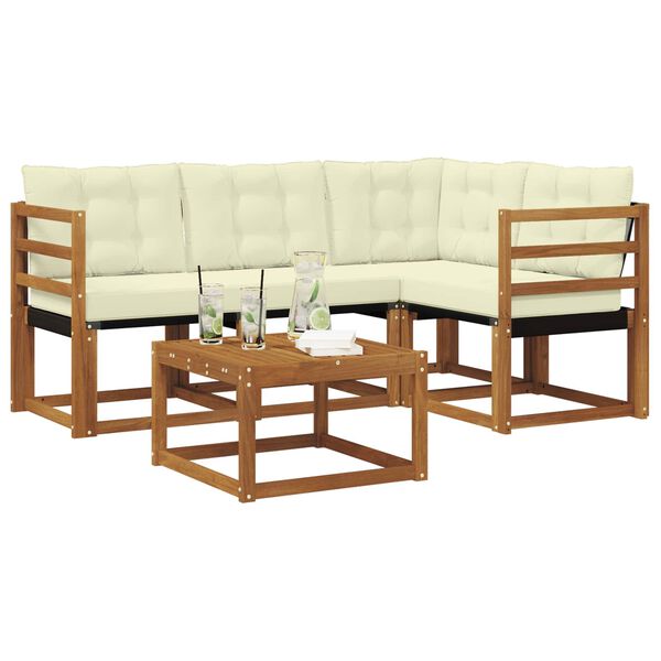 vidaXL Buiten bankenset met kussen 5 pcs Natuurlijk en Cr&egrave;me