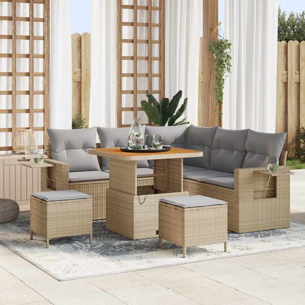 vidaXL Tuinbankenset met kussen 9 pcs Beige en Licht Grijs poly rattan