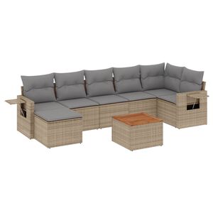 vidaXL 8-delige Loungeset met kussens poly rattan gemengd beige