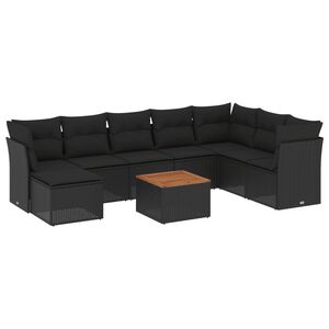vidaXL 9-delige Loungeset met kussens poly rattan zwart