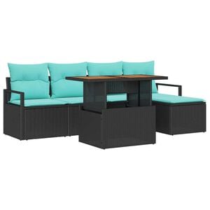 vidaXL Tuin Eetset met kussen 6 pcs Zwart en Blauwgroen