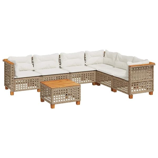 vidaXL 7-delige Loungeset met kussens poly rattan beige
