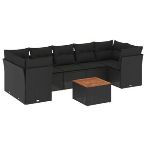 vidaXL 8-delige Loungeset met kussens poly rattan zwart