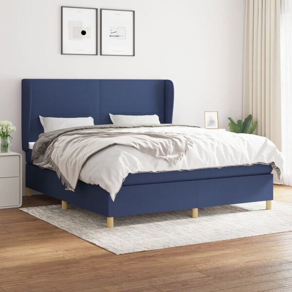 vidaXL Boxspring met matras stof blauw 160x200 cm
